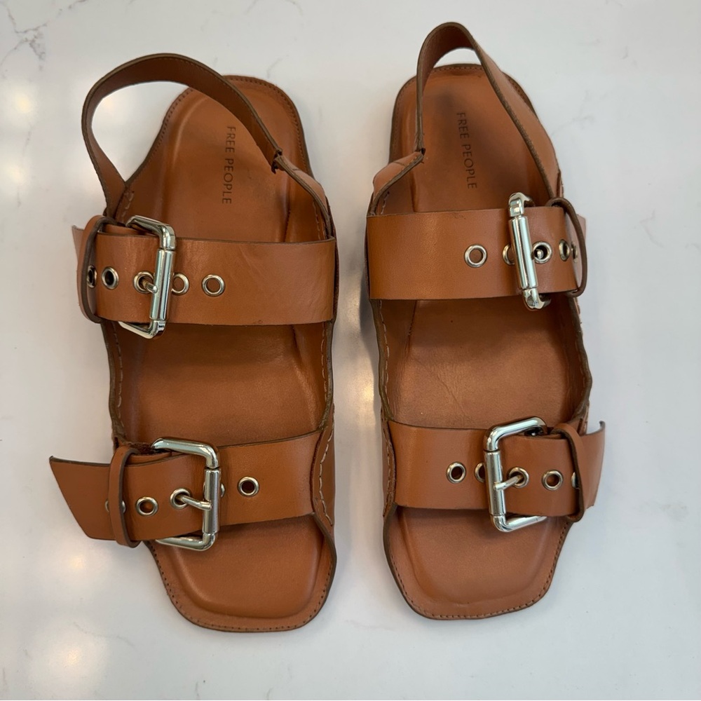 Free People Blossom Buckle Leather Sandals